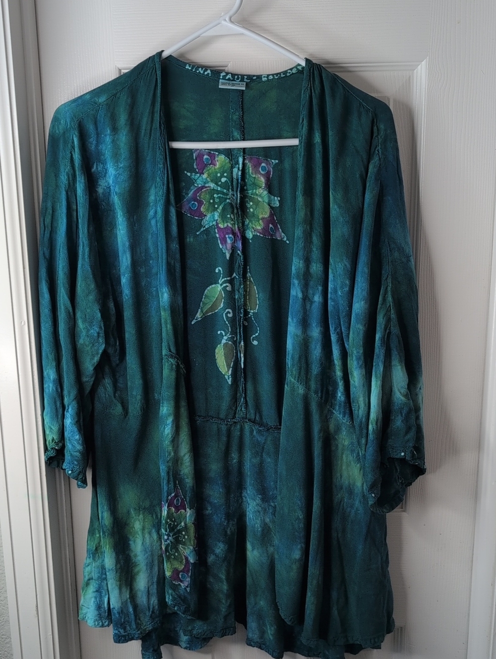Dharma Trading Rayon Lightweight Teal Floral Open-Front Women's Top Size M